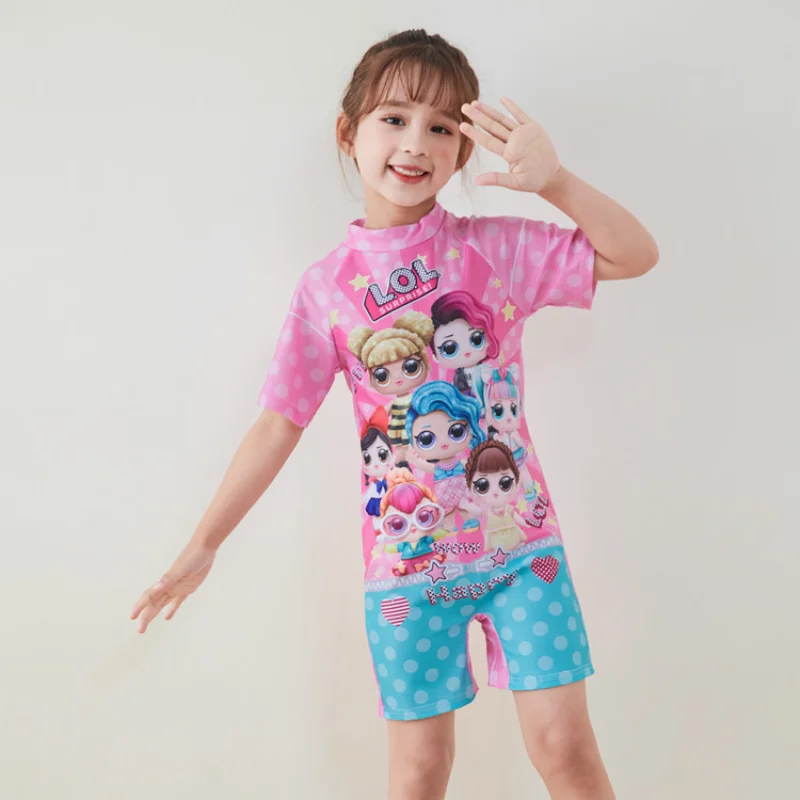 Cartoon Cute Kids Swimsuit One-piece Girl with Little Kids Short Sleeve Shorts Swimsuit Baby Girl