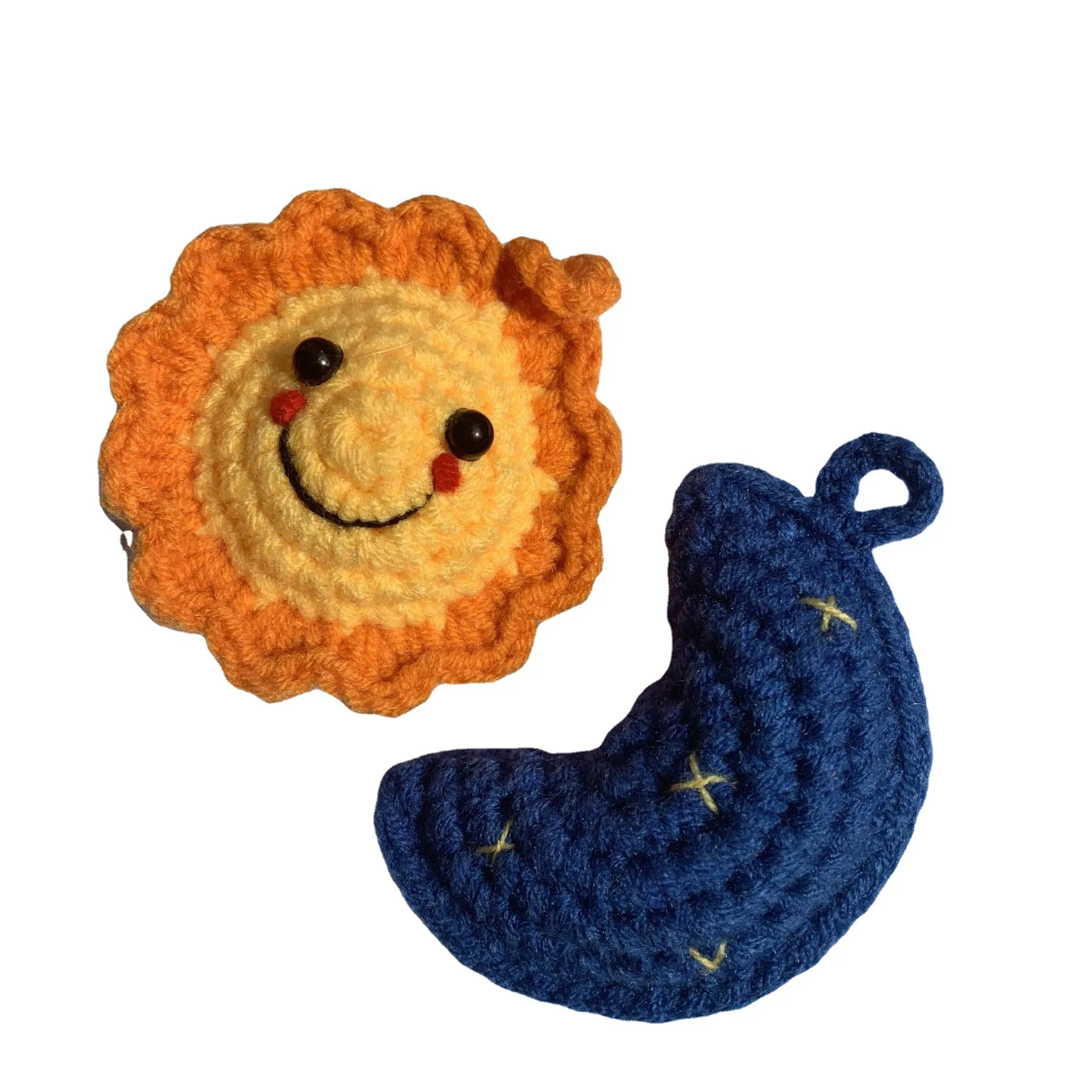 Hand Crocheted Smile Sunflower Persimmon Peach Moon Keychain Handmade Wool Keyring Creative Car Bag Decoration Jewelry Gift