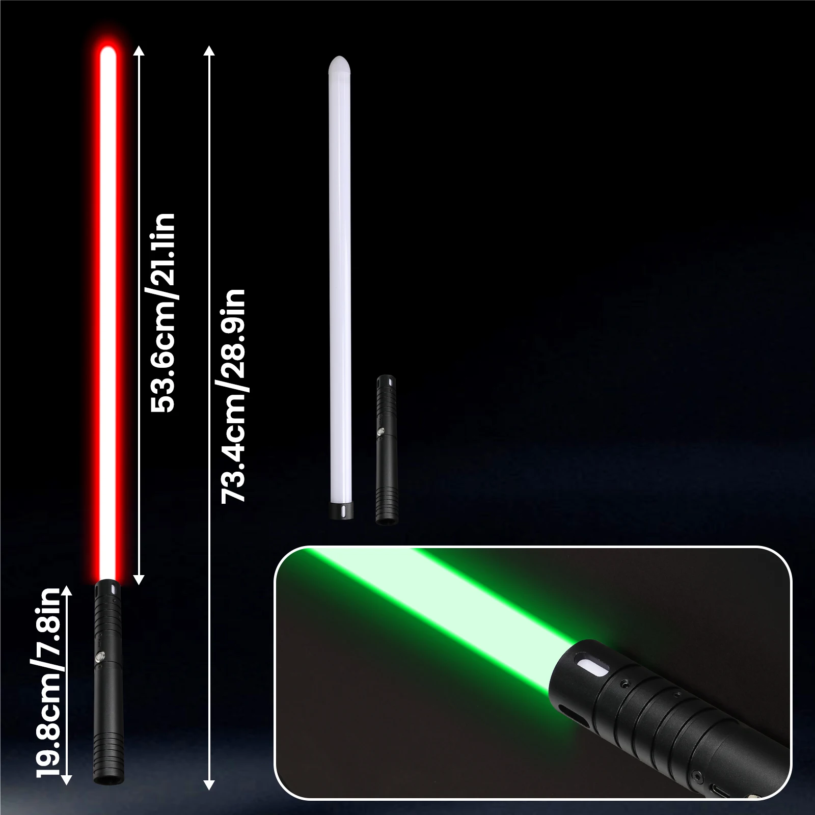 RGB Dueling Lightsaber، مقبض معدني، 15 لونًا، 4 أوضاع، 6 أصوات، قابلة لإعادة الشحن عبر USB - للأطفال والكبار