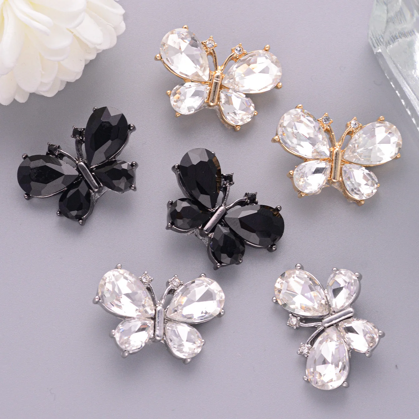 

5pcs/Butterfly Shape Glass Imitation Crystal Metal Buttons DIY Hand Sewing Versatile Decorative Buttons