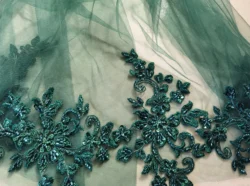 Voile de mariage en dentelle perlée verte, 1 niveau, unique, pour patients, avec peigne, MM, accessoires de mariage
