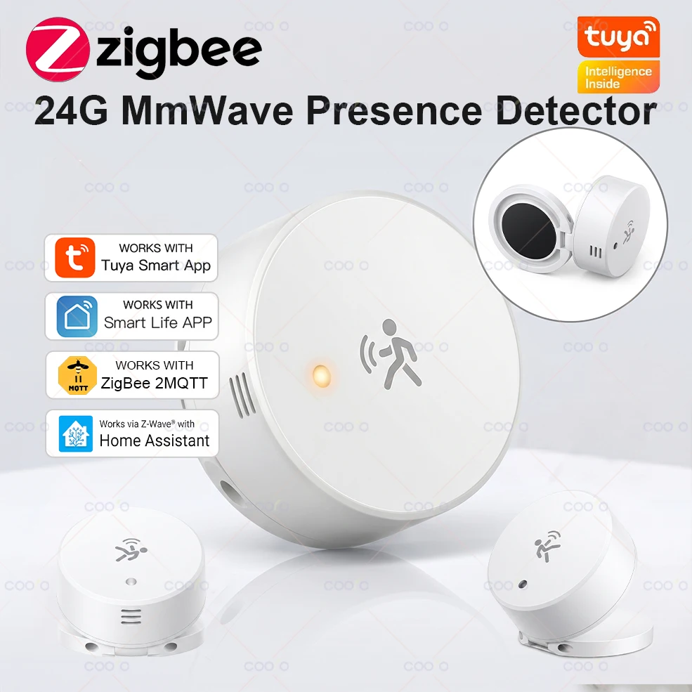 Tuya ZigBee 24G MmWave Radar Human Presence Sensor with Illuminance Temperature Humidity+Magnetic Plate for Z2M Home Automation