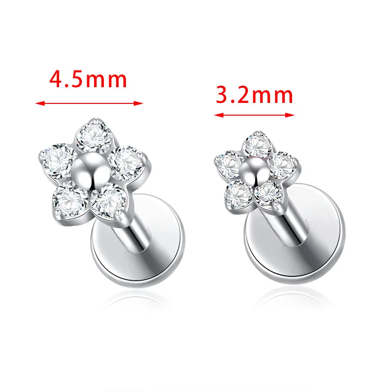 G23 Titanium Colorful Flower Lip Piercing Women 16G 18G Snowflake Heart CZ Tragus Cartilage Helix Conch Daith Earrings Piercing