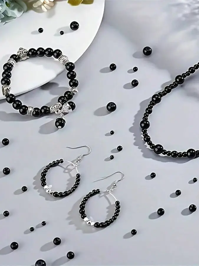 1600 Stück, 3/4/5/6/8mm Schwarze Runde Perlen Set Box in Verschiedenen Größen, Getrennte Aufbewahrung, für Armbänder und DIY Perlenschmuck-Herstellung – Detail 7