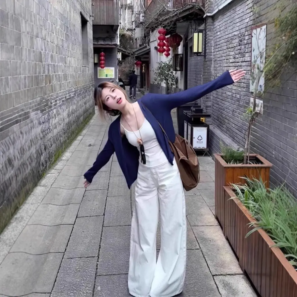 

Navy Blue Sunscreen Cardigan for Women Summer Sling Outer Lap Air Conditioning Loose Blouse Tulle Thin Jacket