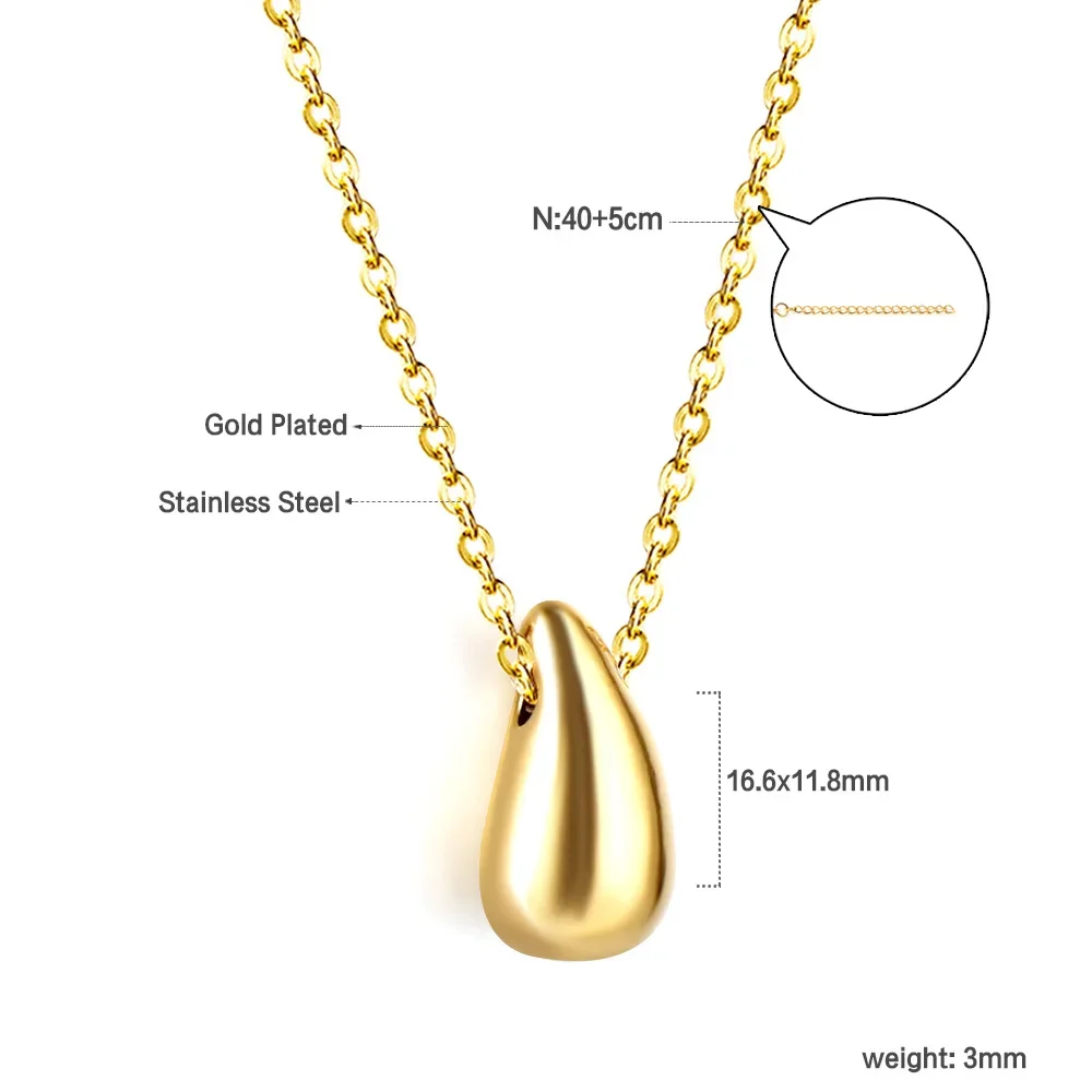 LUXUSTEEL Water Droplet Shape Pendant Necklace For Women Stainless Steel Female Necklace Waterproof Chain Pendant Jewelry Gift