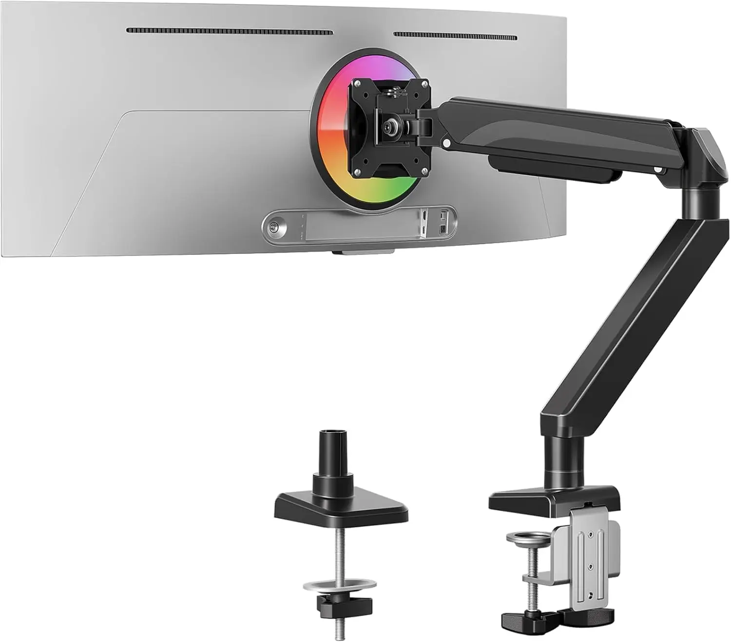 

Heavy Duty Single Monitor Arm for 42-27 Inch Screens, Height Adjustable Stand Supports 4.4-33 lbs with C-Clamp & Grommet Base