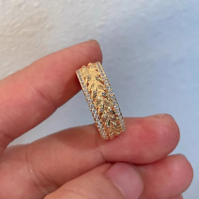 2026 New Elegant Vintage Gold Wheat Ear Ring for Women, High-end, Light Luxury, Niche, Unique Jewelry and Accessories Wholesale