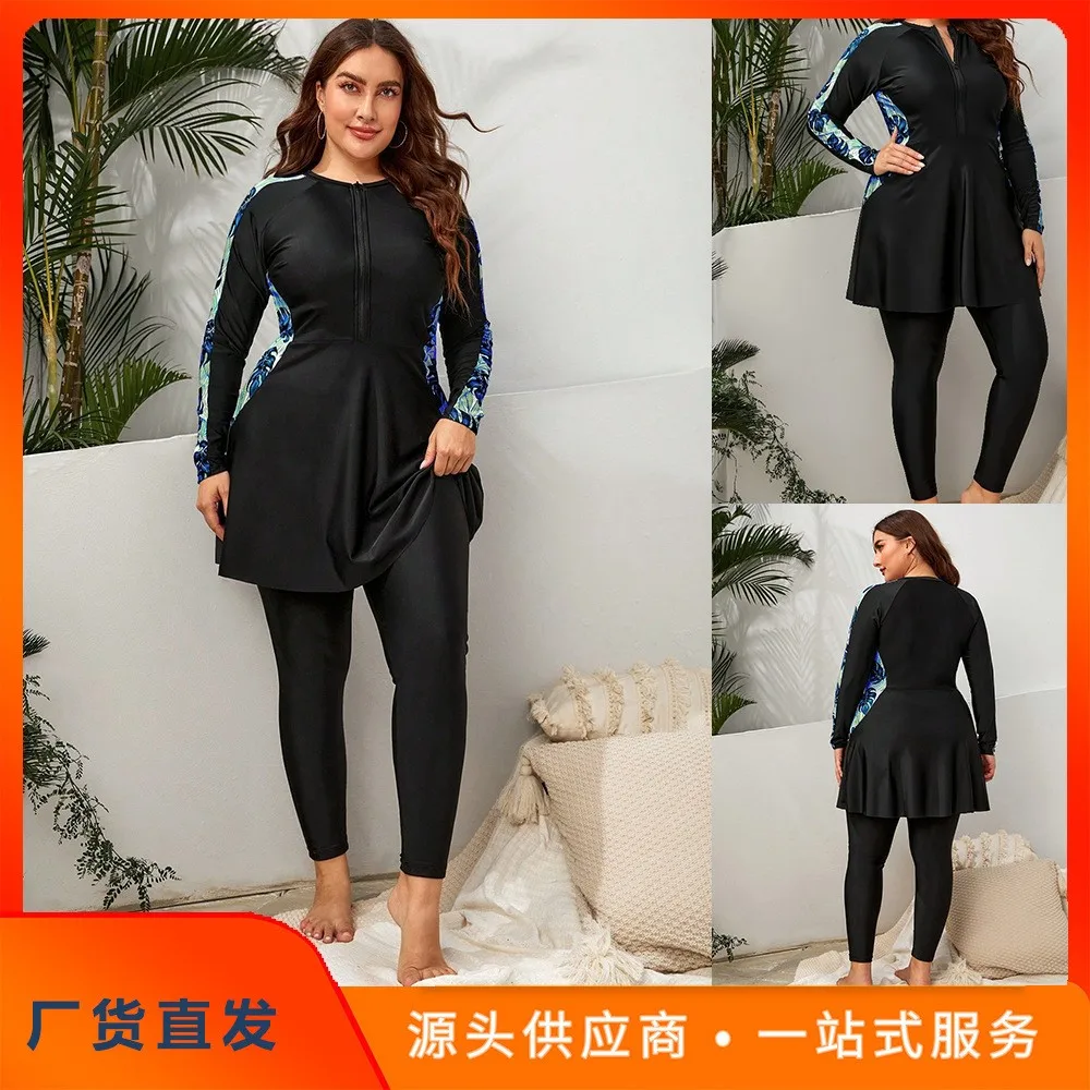Swimwear 2026 Woman Tankini Long Sleeve Beachwear Tankini Top Slimming Plus Size Swim Top Black Solid Two Piece Swimsuit