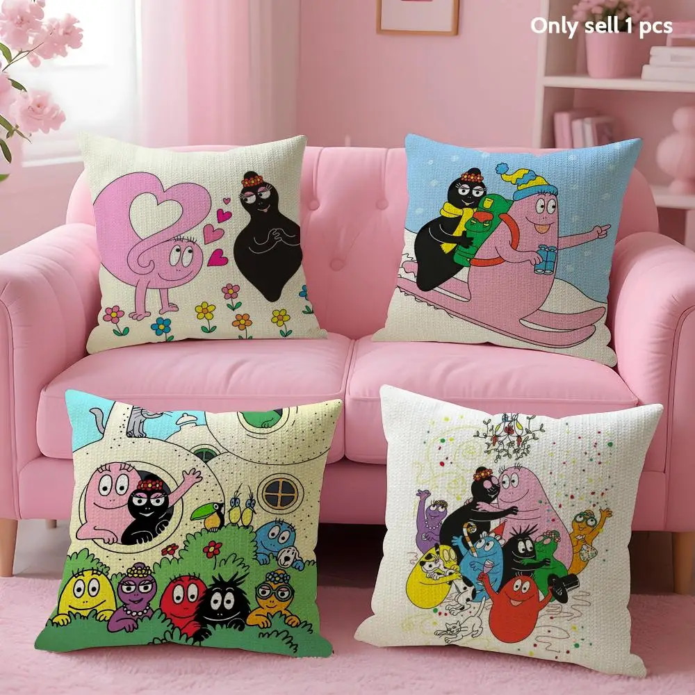 Cartoon Cute B-Barbapapas Cushion Cover Summer Coolness Linen Fabric Double-Sided Printing Pillow Case Sofa Home Decor Gift