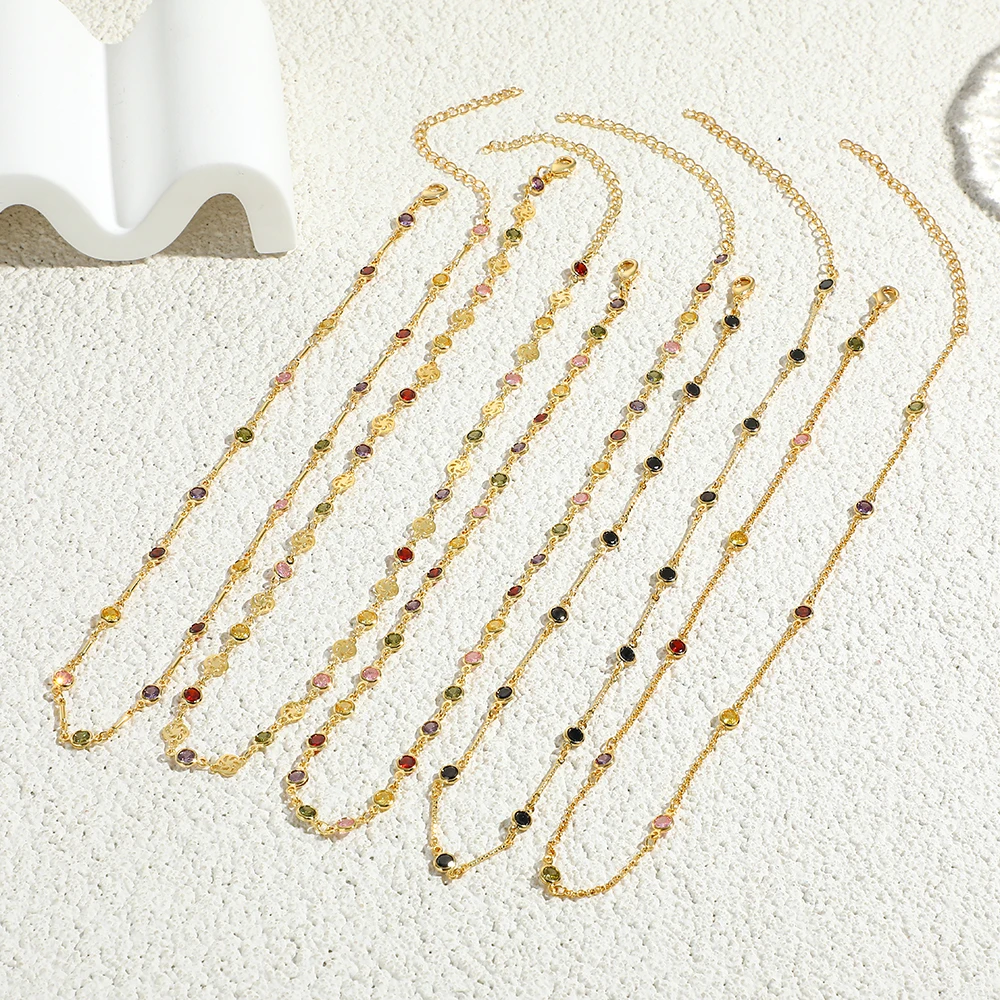 Boho Multicolor Crystal Stone Link Chain Necklace For Women Fashion Gold Color Multilayered Beaded Necklaces Party Jewelry