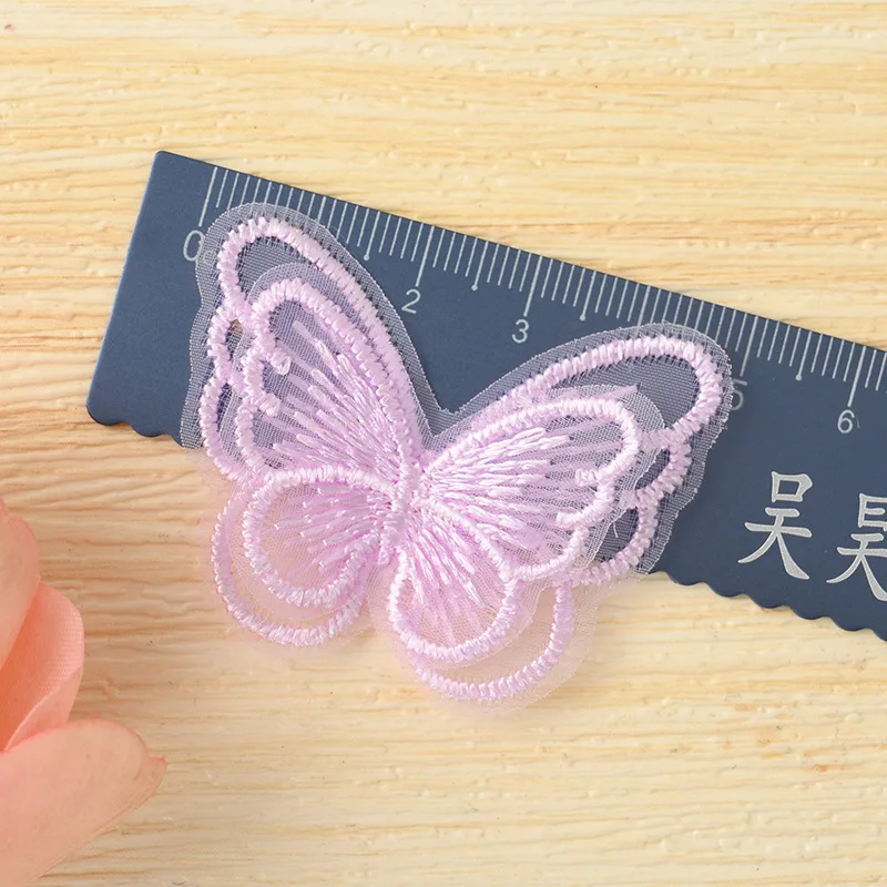 100 sztuk 5*4cm Handmade podwójna warstwa Mesh Butterfly aplikacje na ubrania materiały krawieckie DIY do włosów akcesoria klips