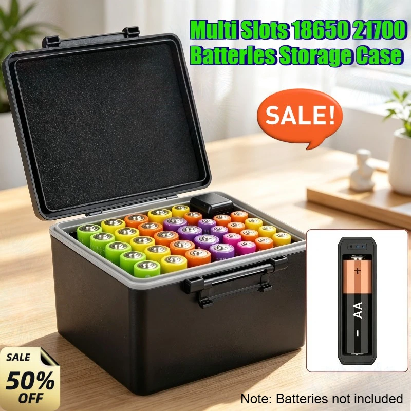 Multi Slots 21700 18650 Batteries Storage Case AA /AAA Battery Case Holder with Battery Tester IP67 Weterproof Battery Box