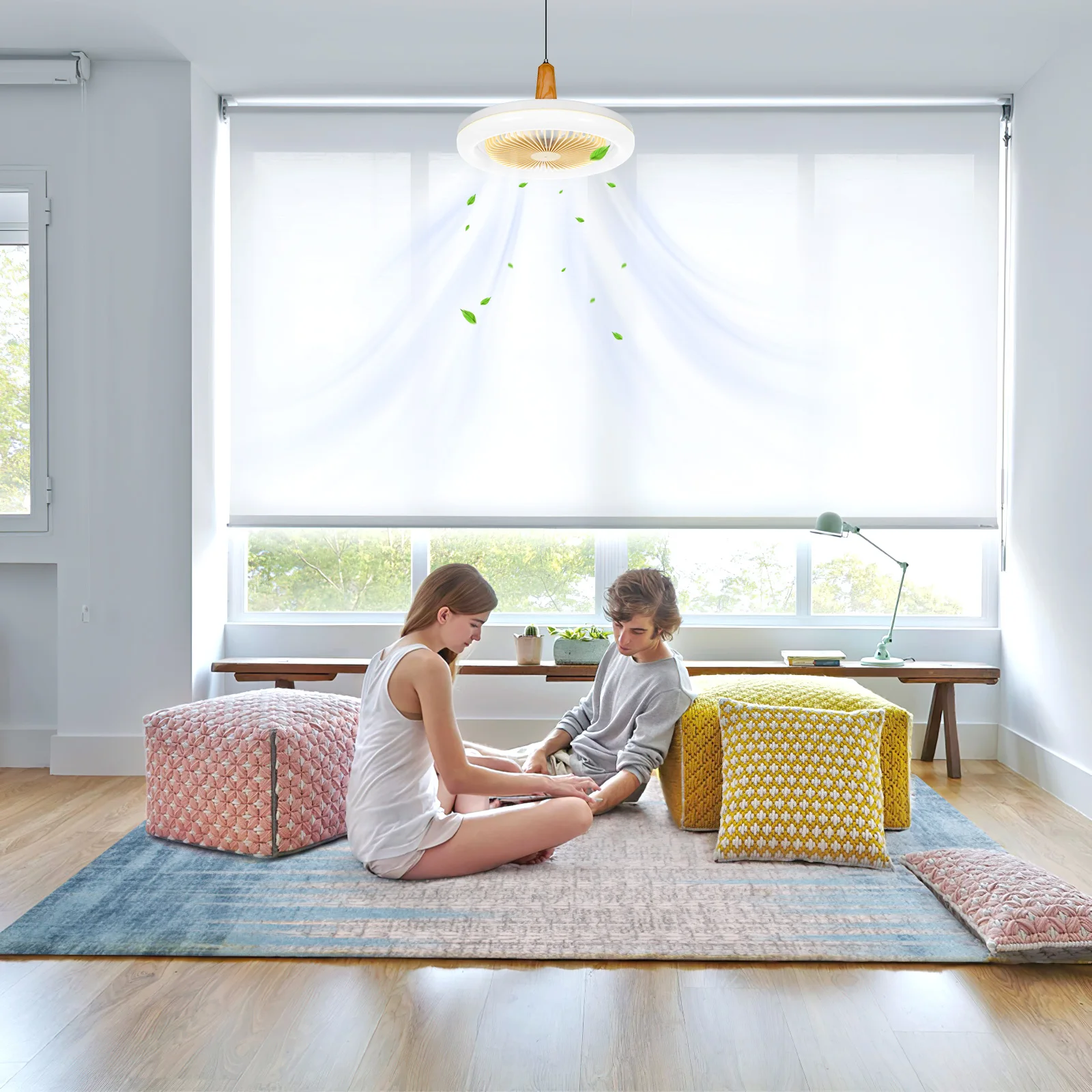 

Modern LED Ceiling Yellow Upgrade Remote Control Strong Wind Timing Sleep Mode E27 Cap Bedroom Living Room Kitchen Fan