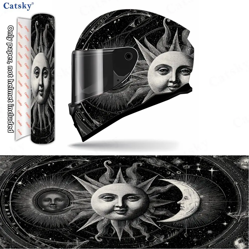 Vintage Sun-Moon Astrology Pattern Helmet stickers , PVC Material Multifunctional Helmet Stickers, Scratch-Resistant & Fade-Proo