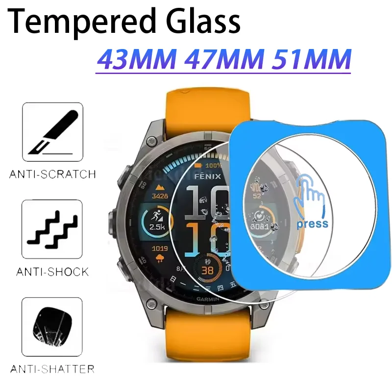 1-2 Pack HD Tempered Glass For Garmin Fenix 8 43MM 47MM 51MM 9H Anti-falling Easy To Install Protective Film Screen Protector