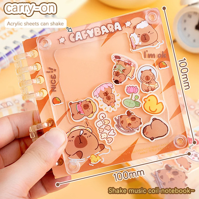 Cartoon Capybara Shake Patch Pocket Loose-leaf Diary Agenda Cute Creative Binder Notebook Organizer Student Stationery Gifts