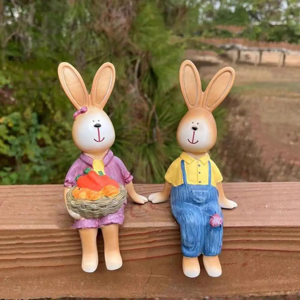 

2pcs Micro Landscape Resin Couple Rabbit Ornaments Cute Cartoon Bunny Statue Creative Handicraft Animal Sculpture Courtyard