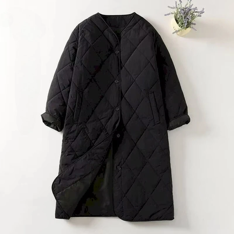 Lightweight Cotton Jackets Oversized Quilted Coats for Women Mid-length Long Sleeved Loose Casual Vintage Winter Clothes Women