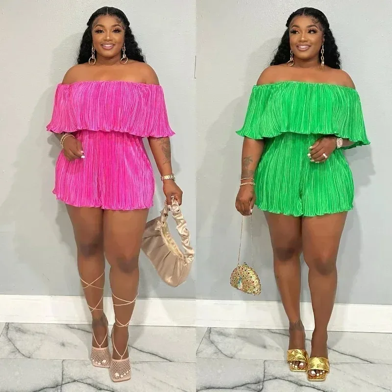 

GUWU сексуальные комбинезоны с открытыми плечами для женщин, летние плиссированные комбинезоны с оборками, женский комбинезон с разрезом на шее, вечерние цельные наряды