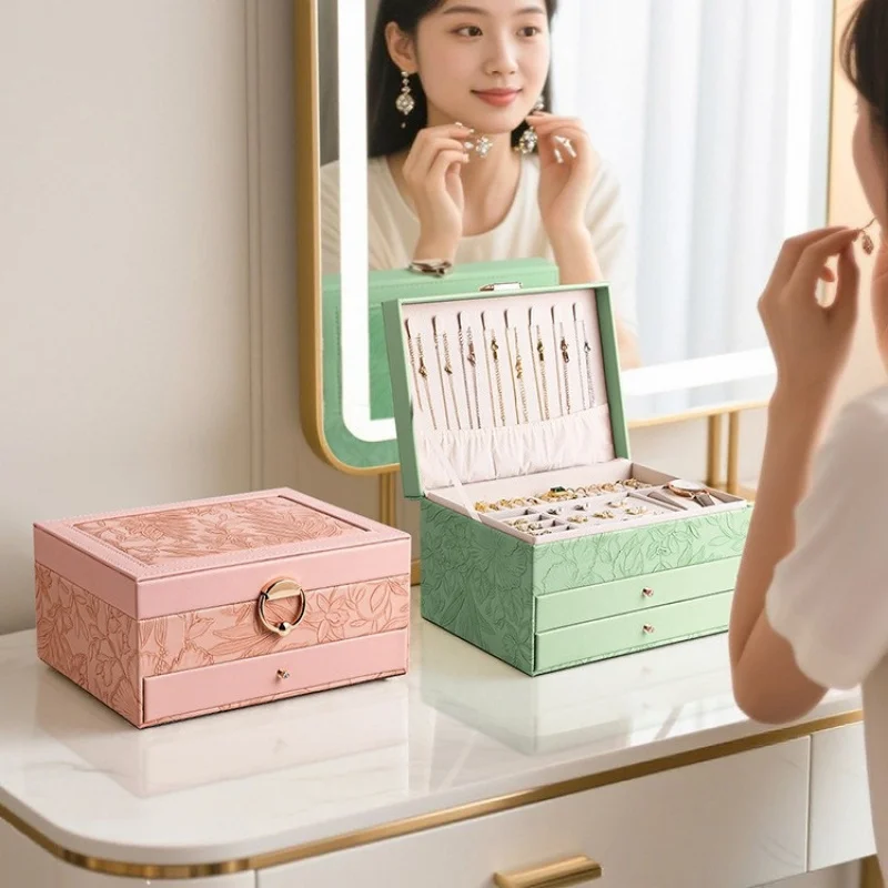 

Многослойный органайзер для украшений большой вместимости из искусственной кожи, роскошный, для хранения серег, колец, ожерелий, для домашнего использования, подходит для всех типов украшений