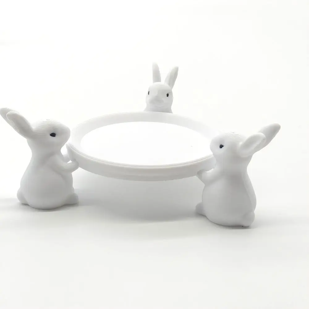 3D Printed Easter Bunny Cake Stand Table Desk Serving Plate Rabbit Jewelry Holder White Animal Figure Bunny Jewelry Dish Bedside