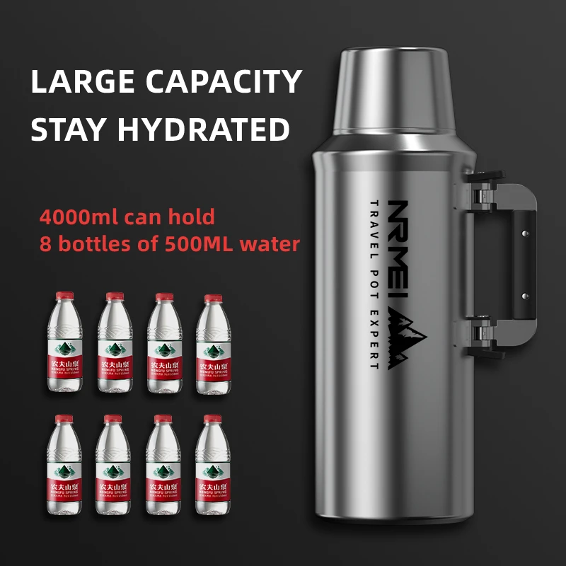 3.0l/4.0l Thermos Bottle Vacuum Flask Insulated Large Capacity Stainless Steel Portable Thermal Mug Tumbler With Rope For Tea