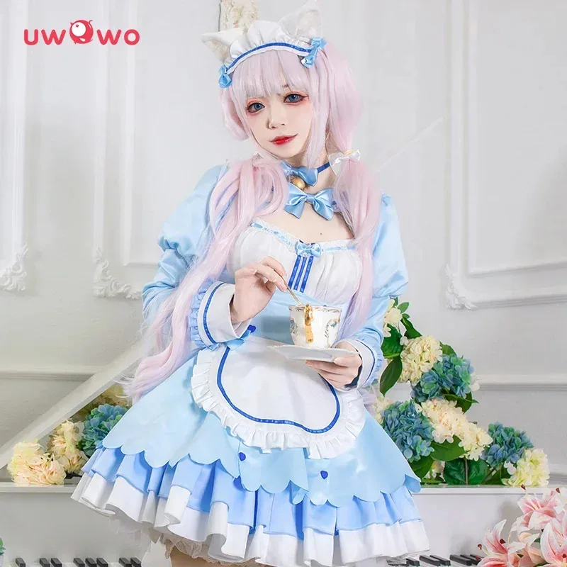 В наличии uwowo vanilla косплей игра nekopara Vol.4 Chocola & Vanilla косплей платье горничной милый синий для женщин костюмы для девочек