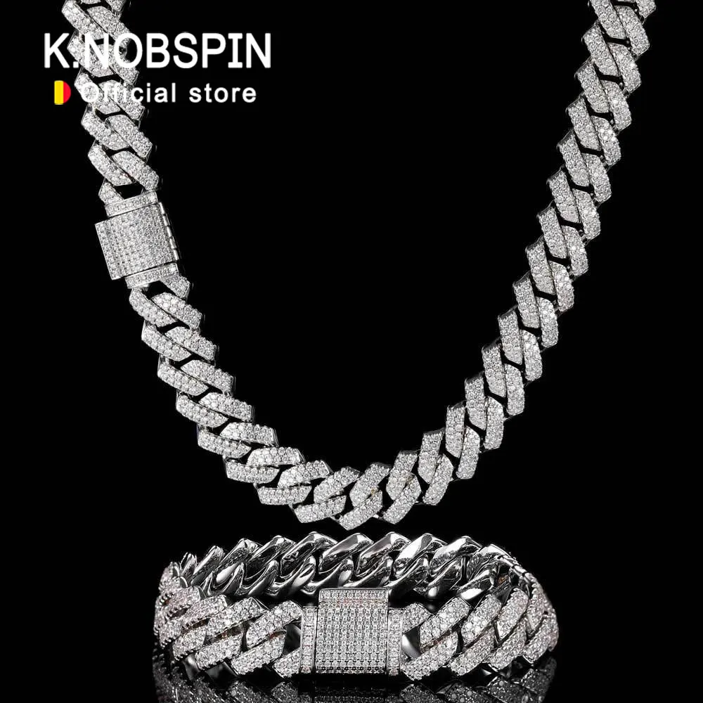 Knobspin d cor moissanite cubana pulseira 925 sterling sliver chapeado com 18k ouro branco diamante cubana link chain para mulher homem