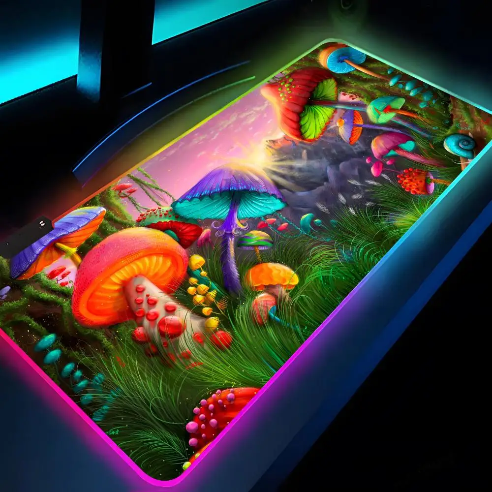 Trippy Psychedelic Mushrooms Eye Mouse Pad Rgb Xxl Laptop Mat Gaming Mousepad Backlit Keyboard Gamer Girl Table Pads Desk