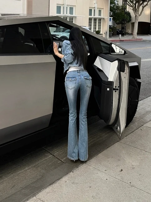 

Slim Fit Bell Bot Pants Women's Faionable ular Cotton Stretch Denim l Waist Long Trousers Spring Autumn Wear