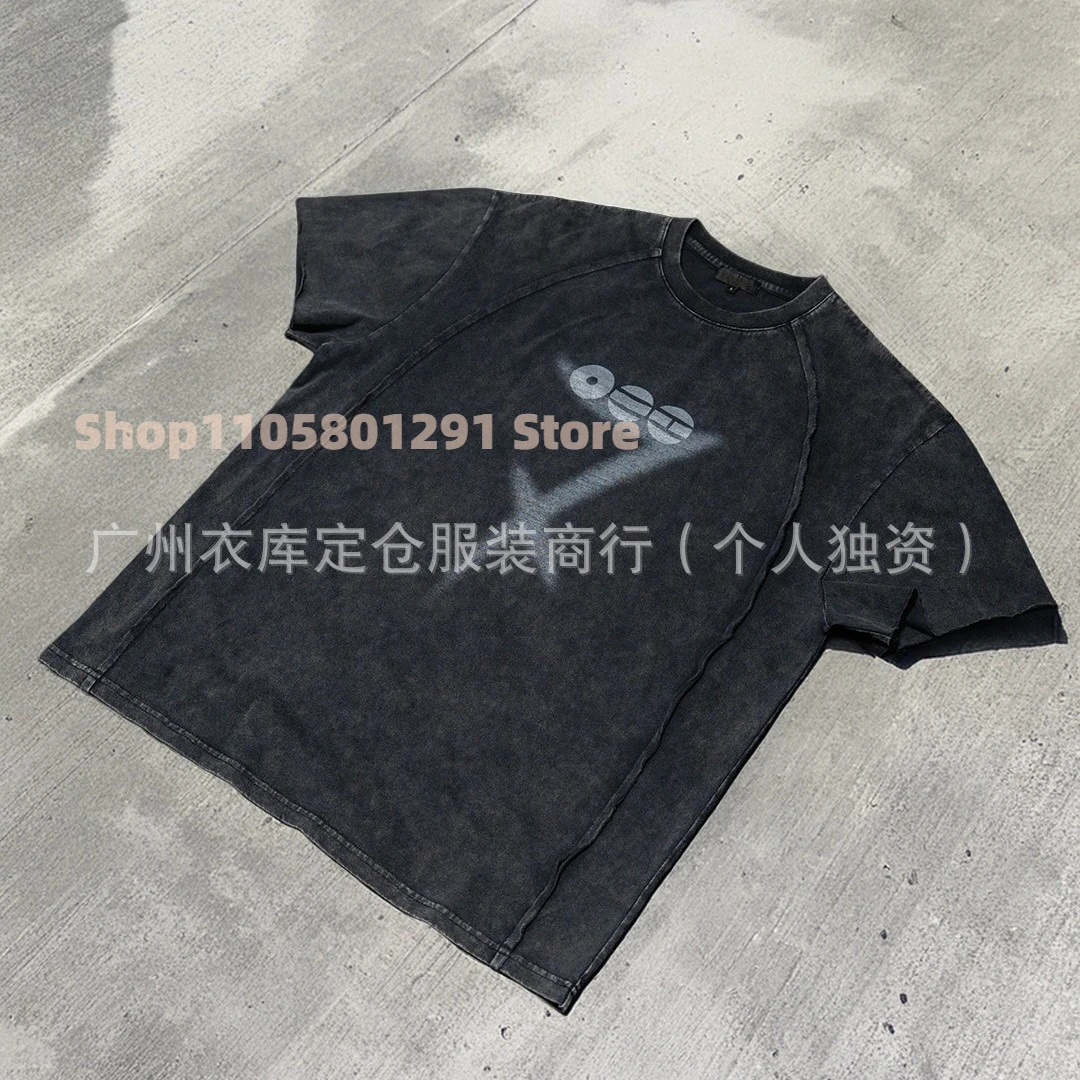 Unisex Loose Spliced T‑Shirt, Distressed Washed ARIRANG Letter Graphic Short Sleeve Tee, Casual Street Fan Daily Wear Top