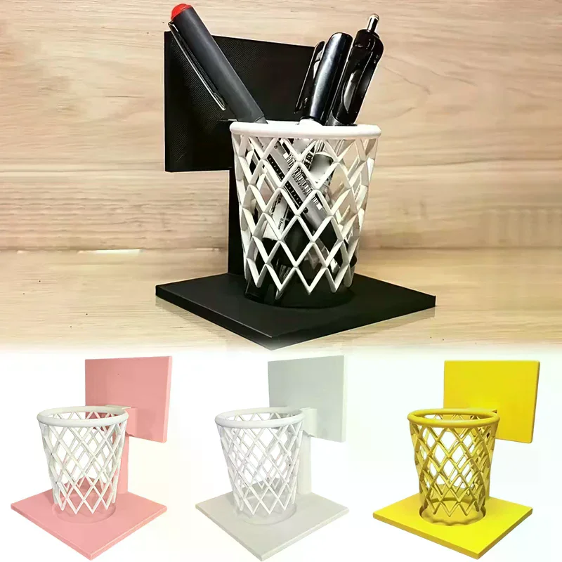 

Creative Basketball Hoop Pen Holder Desktop Organizer With Base Space-Saving Decorative Accessory Home, School, Office Decor