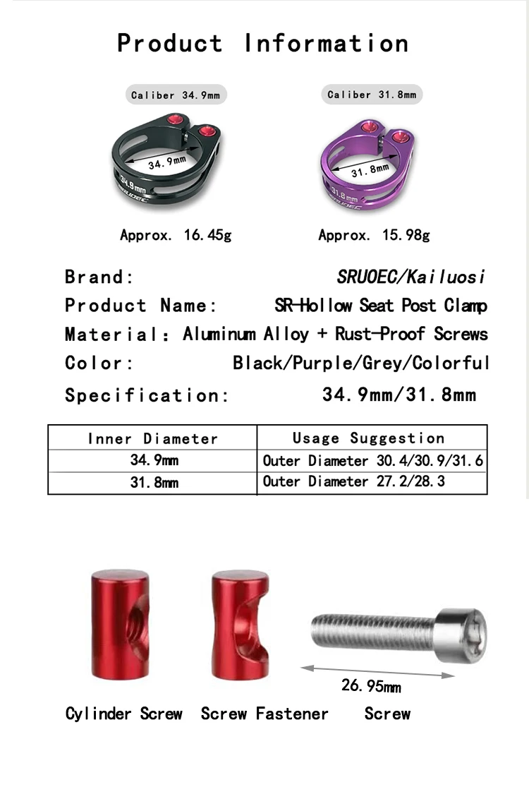Aluminiumlegierung Fahrrad-Sattelstützenklemme Sattelrohrklemme MTB Fahrrad-Sattelrohrclip Fahrradteile Fahrradsattelklemme 31,8/34,9mm – Detail 9