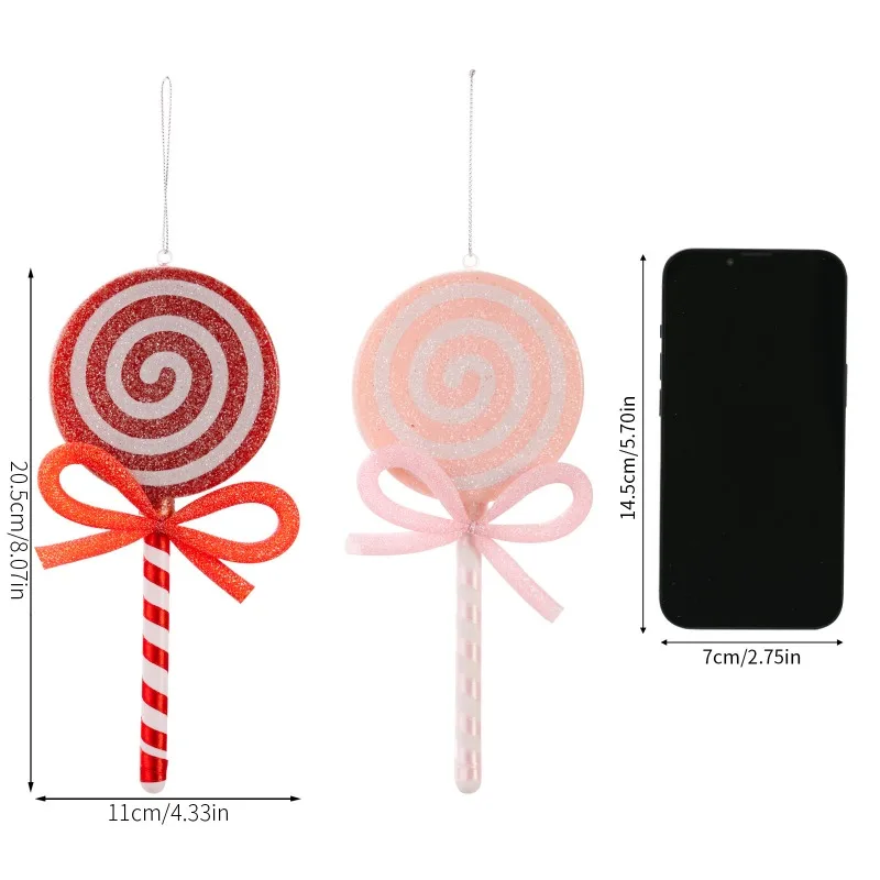 Christmas Decorative Supplies Artificial Colorful Candy Hanging Ornaments Matched with Pink Bows, Cute Decor for Christmas Tree