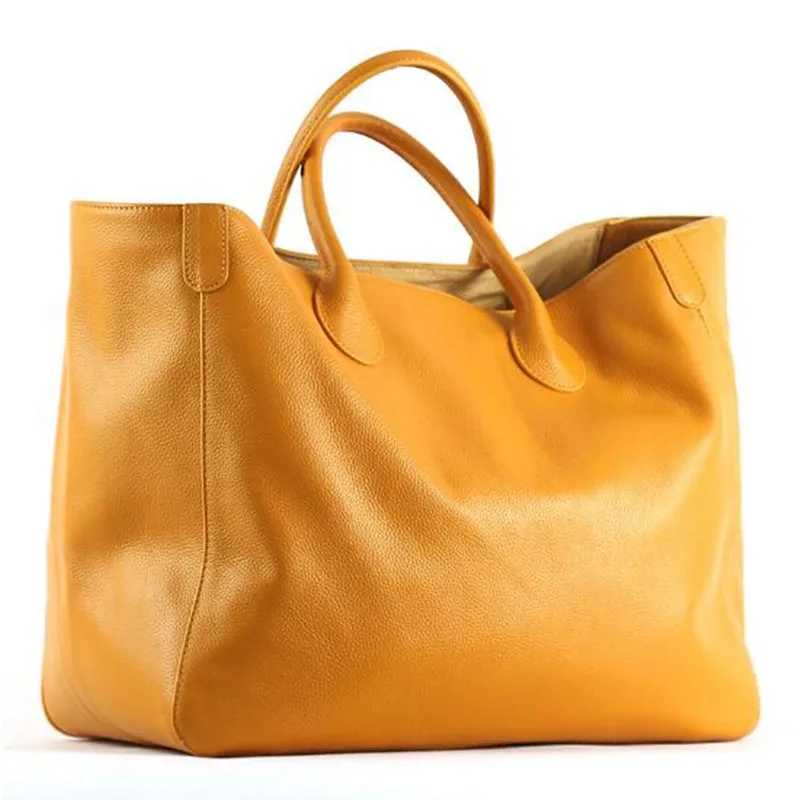 Women big Tote Bag 100% Natural Leather Top Cow Hide Leather Handbag Luxury Lady yellow Bucket Bag Daily 2023 New