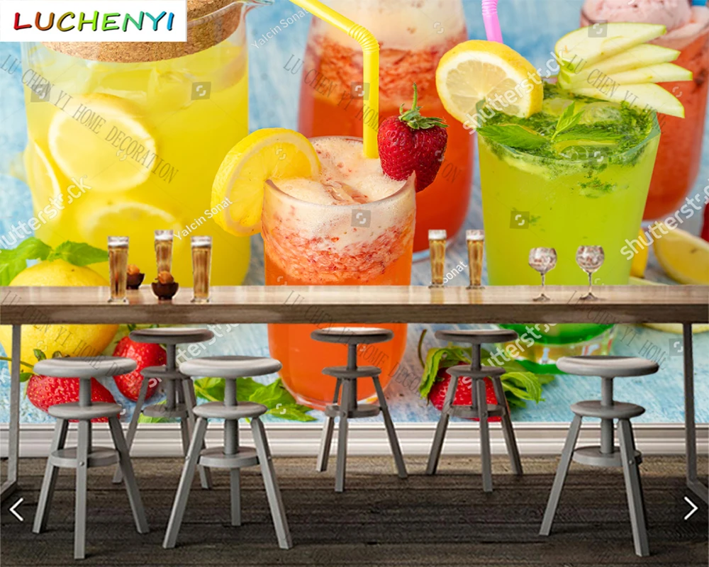 Custom lemonade juice mural wallpaper restaurant cold drinking shop kitchen dining room wall papers home decor sticker