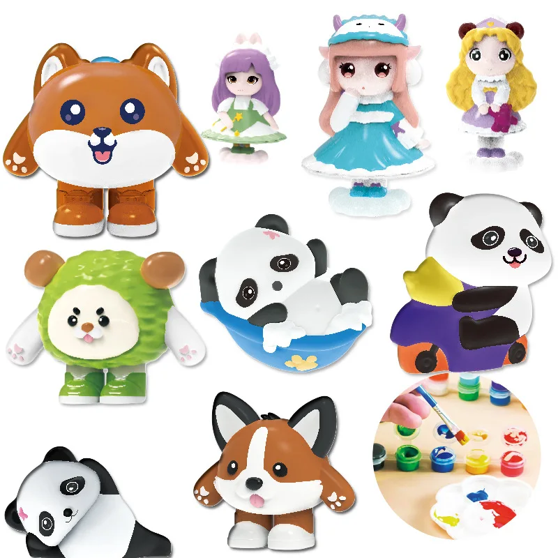 New 3D Three-dimensional Handmade Coloring Plaster Dog Panda Princess Toys Creative DIY Kids Painting Coloring Graffiti Toys