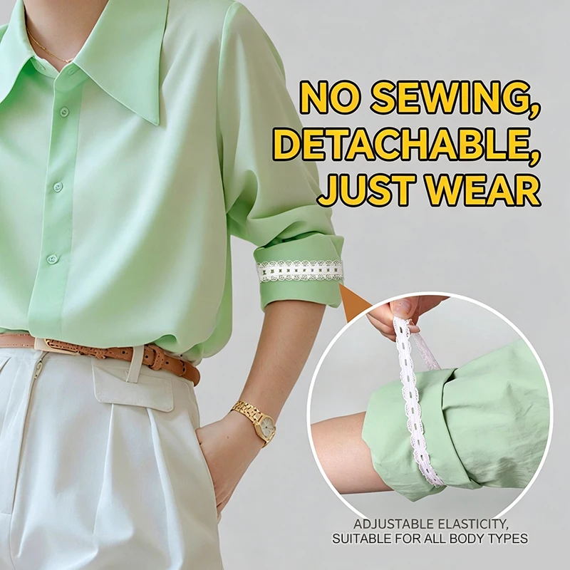 2/4Pcs Adjustable Lace Sleeve Holders,No-Sew Elastic Shirt Cuff Straps For Fixing Rolled Sleeves,Shorten Sleeve& Pant Leg Length view 3