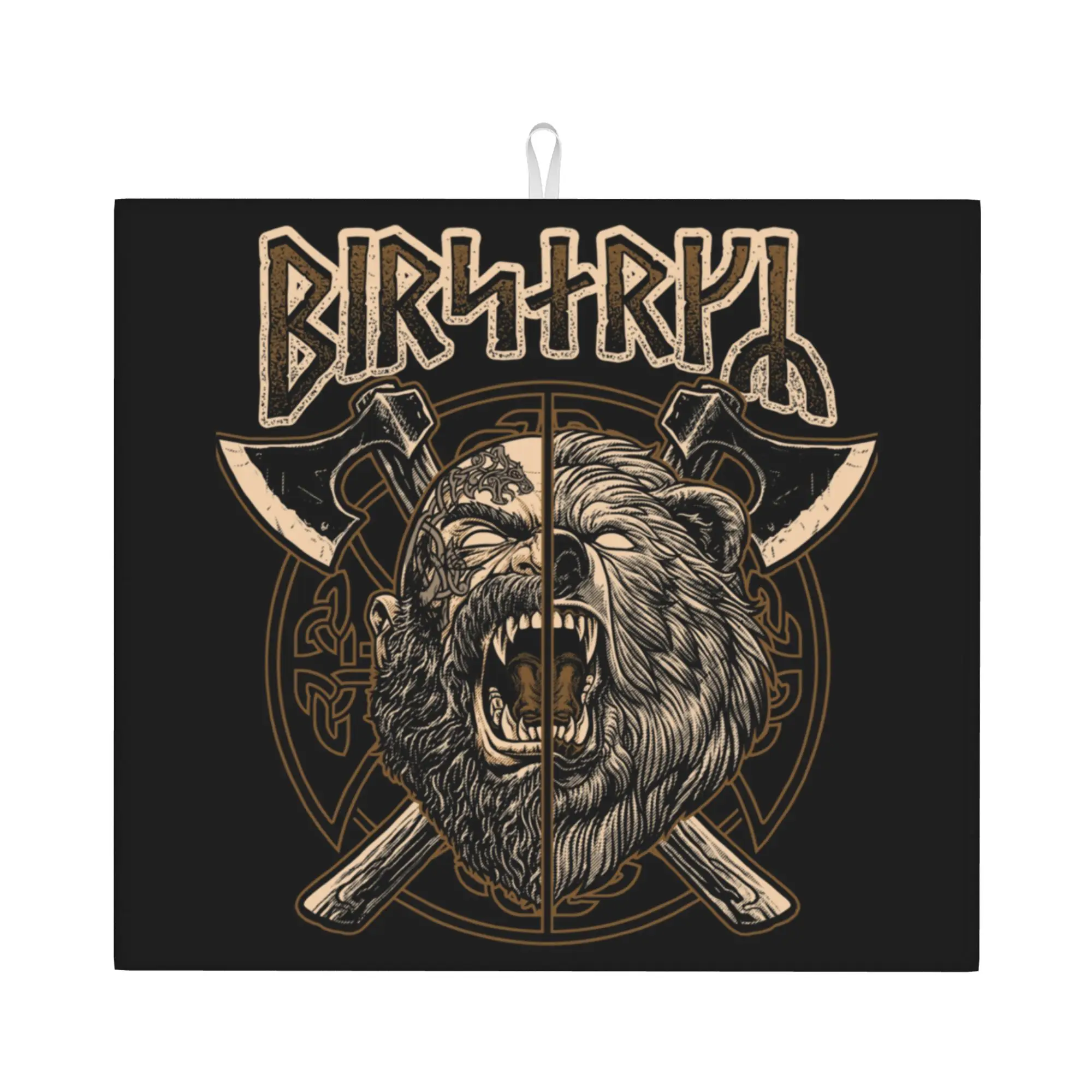 Drying Mat For Kitchen Norse Viking Berserker Pagan Bear Warrior Futhark Runes Water Absorbent Kitchen Counter Protector Mat