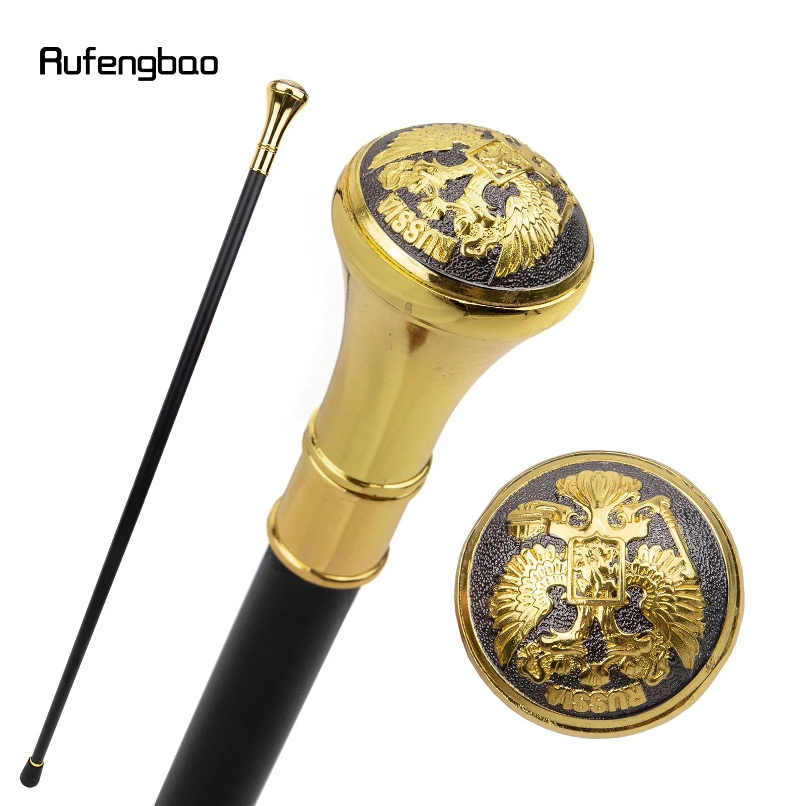 Golden Black Russian Double-Headed Eagle Totem  Single Joint Walking Stick Cospaly Party Fashionable Cane Halloween Crosier 93cm