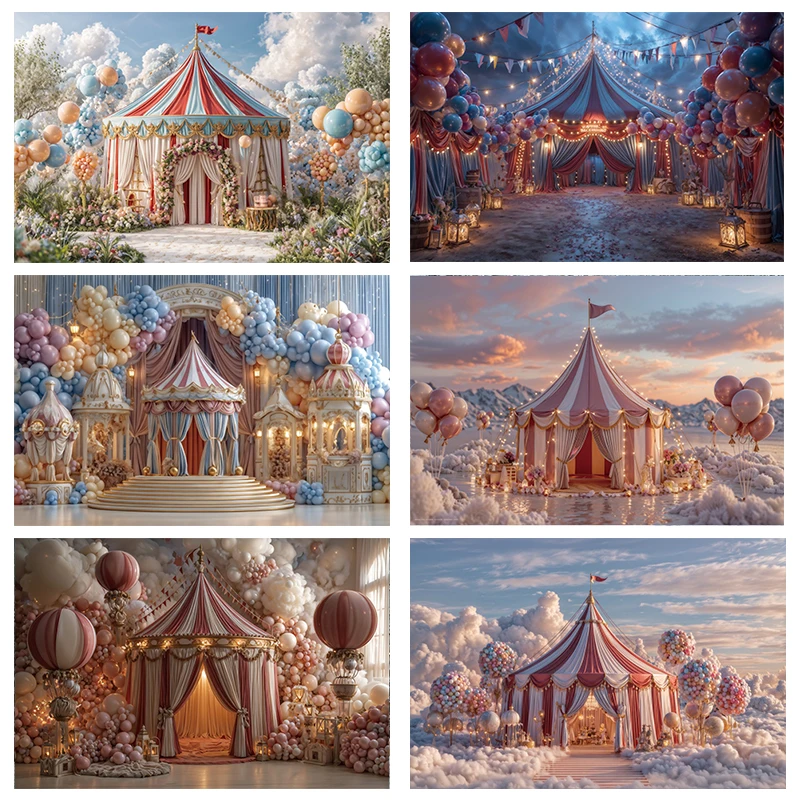 

Circus Theme Party Photography Backdrop Balloons Tent Birthday Party Portrait Photo Background Photostudio Prop