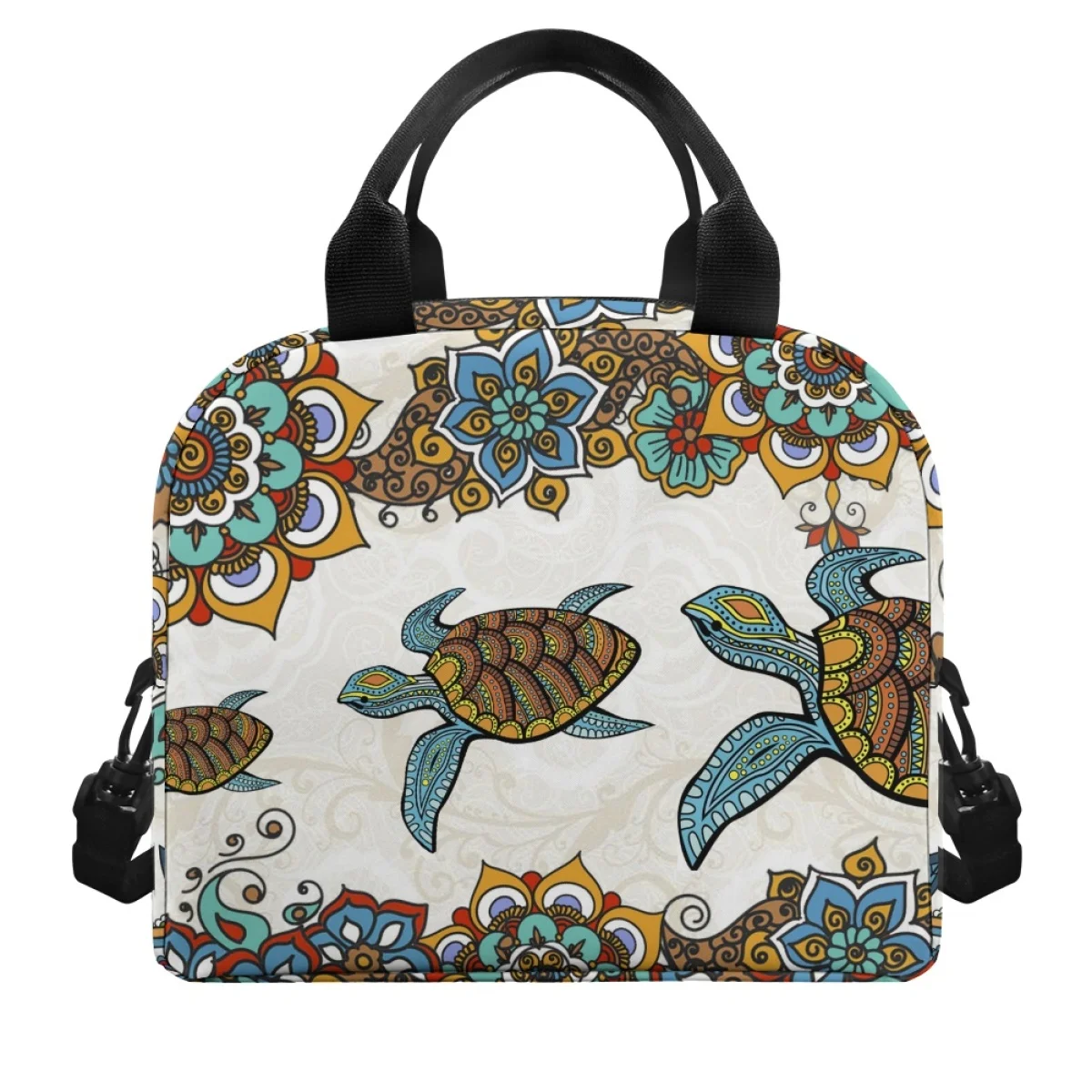 New Turtle Mandala Pattern Woman Male Double Layer LunchBag Smooth Zipper Strap Sophisticated and Durable Insulated Bags Satchel