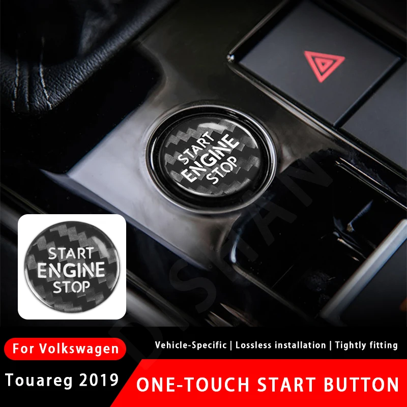 For Volkswagen Touareg 2019 Carbon Fiber Car Engine Start Stop Button Sticker One-Touch Start Button Cover Interior Accessories