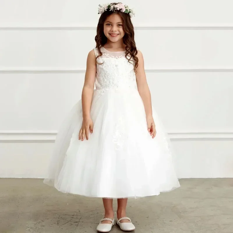 Sky Blue Flory Pattern With Ribbon Sleeveless For Wedding Birthday Party Banquet Princess Gowns Customized Flower Girl Dresses