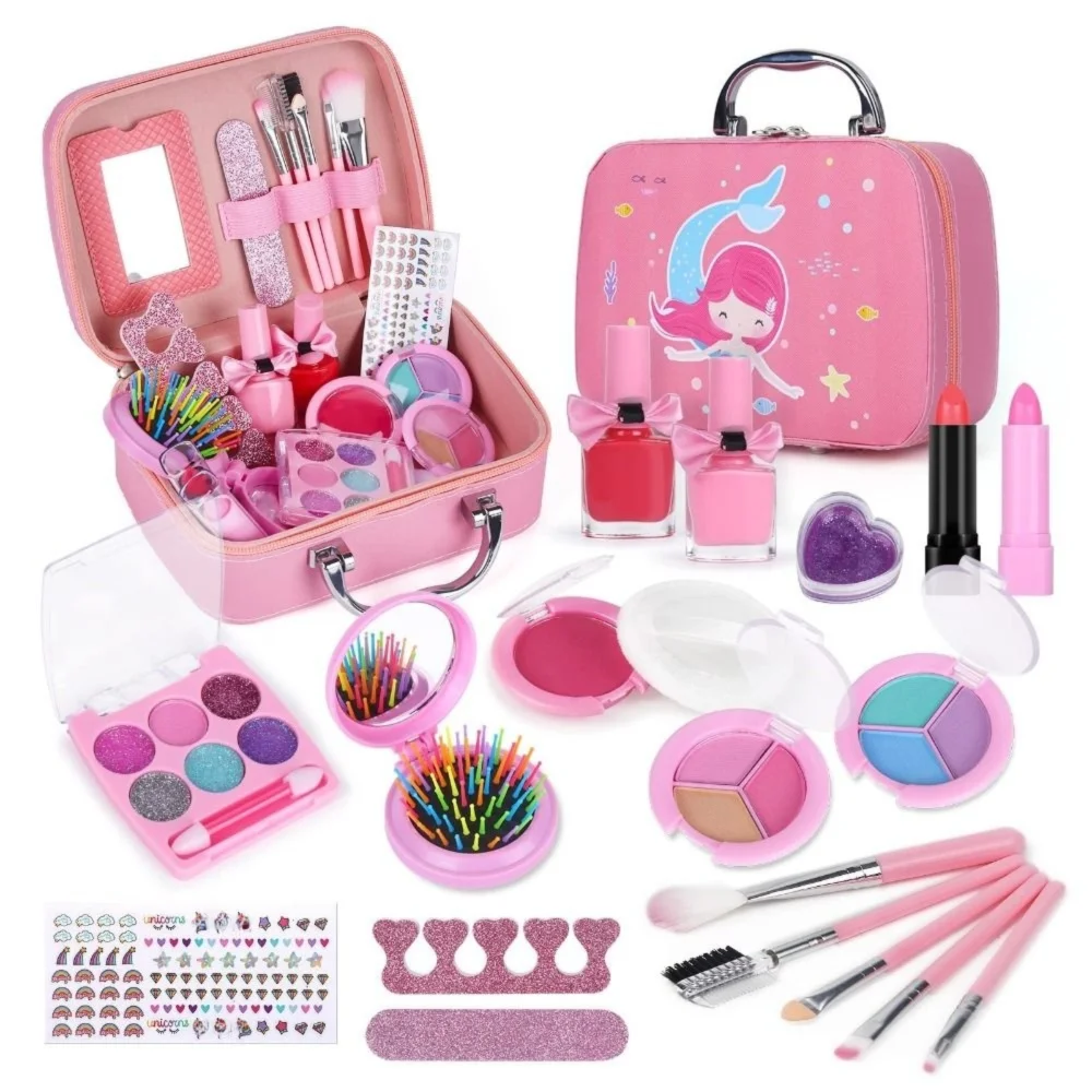 

New Washable Girls Make Up Toys Pretend Birthday Gift Princess Play Makeup Set Non Toxic Kids Make Up Bag Kit