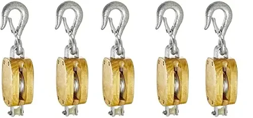 C0616900076 4" Single Wood Manila Rope Block with Hook, 1000 lbs Load Capacity, 1/2" Rope, 2-1/4" Sheave (3)