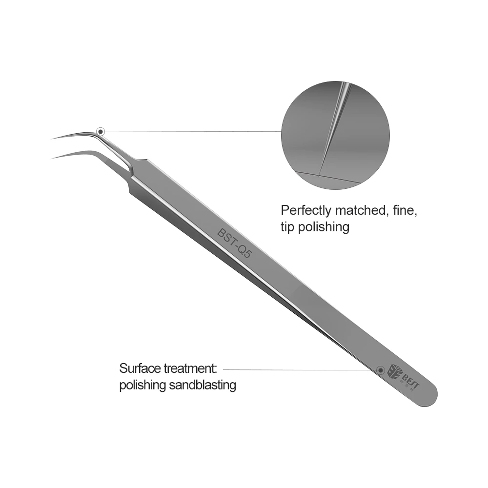BST-Q5 Ultra Precision แหนบสแตนเลสสตีลแหนบโค้งคีม Fine Tip