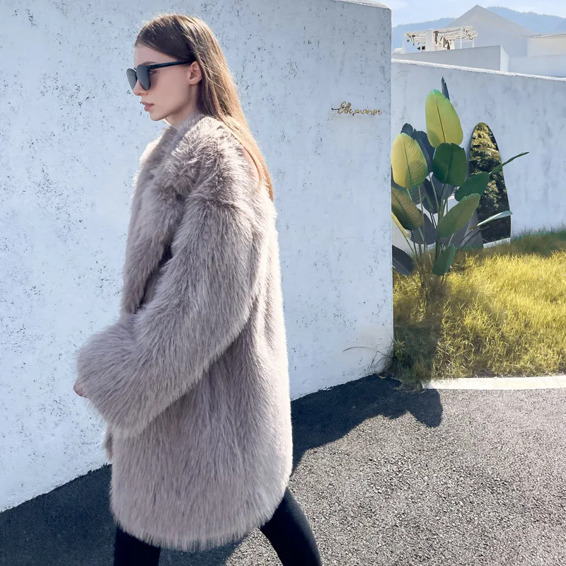 Imitazione Toca Furry Fur Coat cappotto invernale da donna in finta pelliccia di media lunghezza con colletto allentato