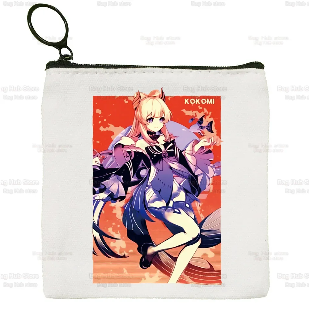 Genshin Impact Canvas Xiao Venti Hu Tao Coin Purse, Female Cute, Simple, Zhong Li Raiden Shogun, Mini Zipper Card Bag